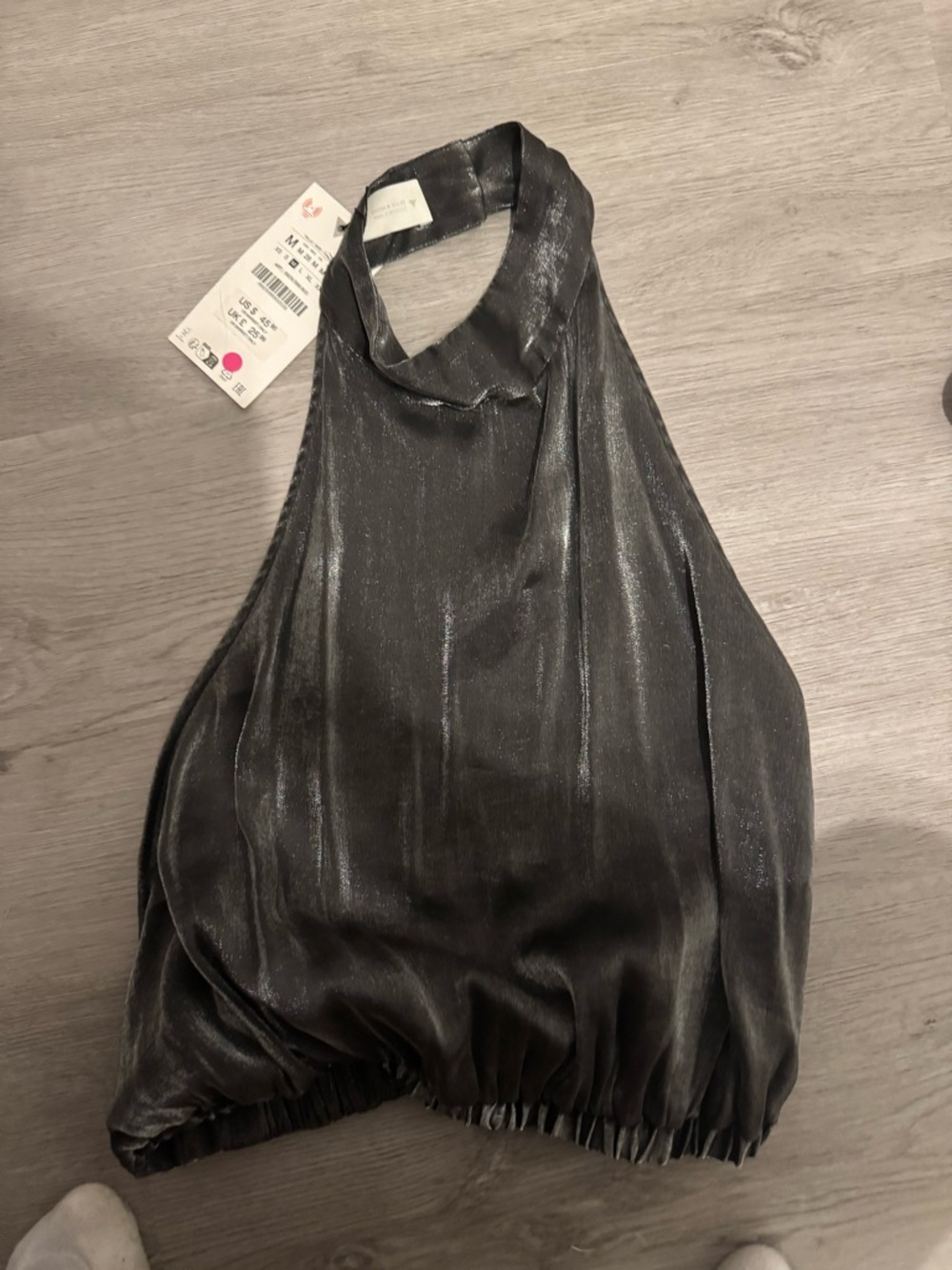 Zara Shimmery Black Halter Crop Top